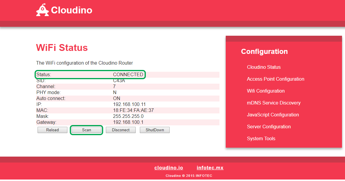 WiFi configuration Web page