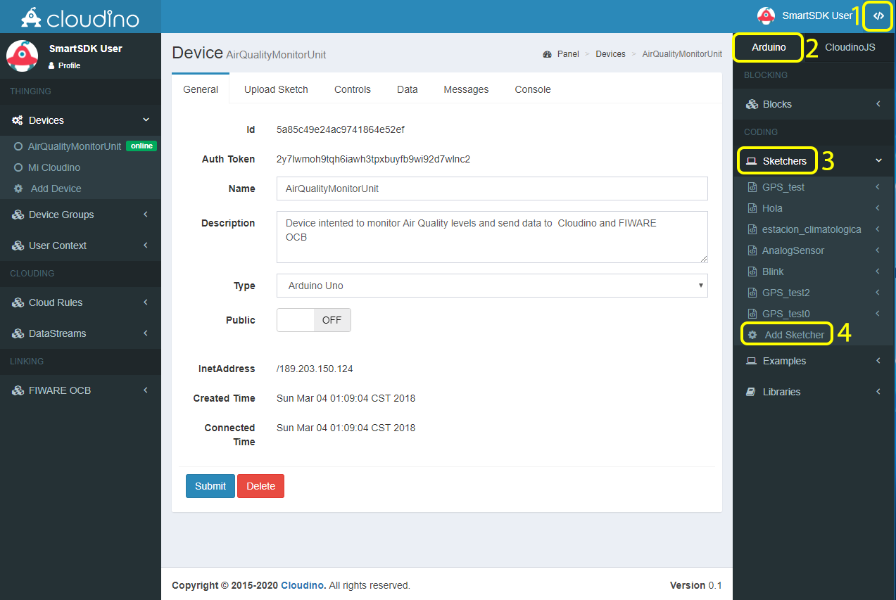 Add Sketcher option in the Arduino menu